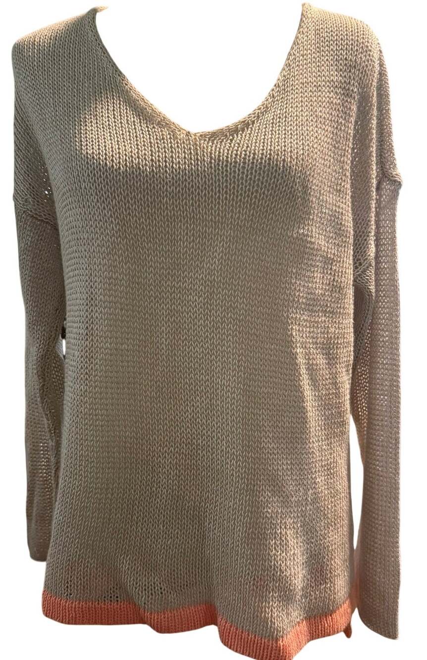 Eileen Fisher 100% Linen Italian Yarn Knit Sweater, Oatmeal Coral, Size Medium
